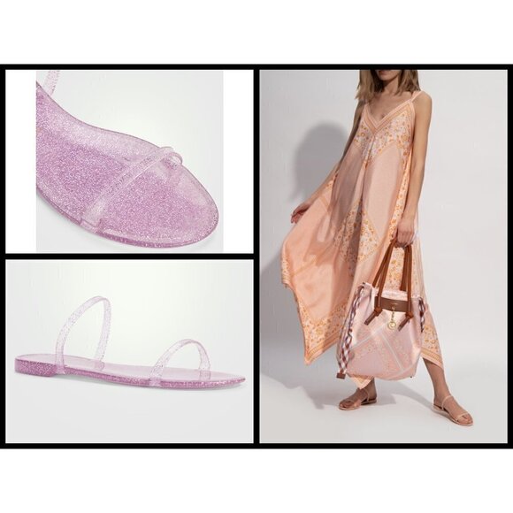 💕STUART WEITZMAN💕 Sawyer Slide Dual-Band Jelly Flat Sandals ~ India Pink 9 NWT